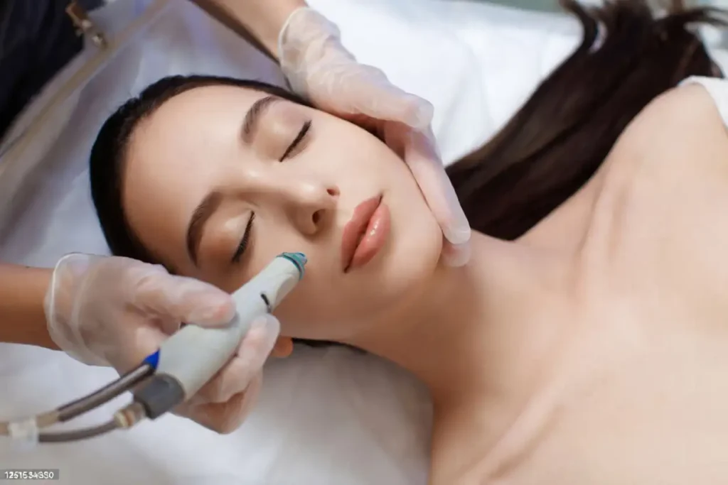Piel radiante en pleno proceso de hidrodermoabrasión facial